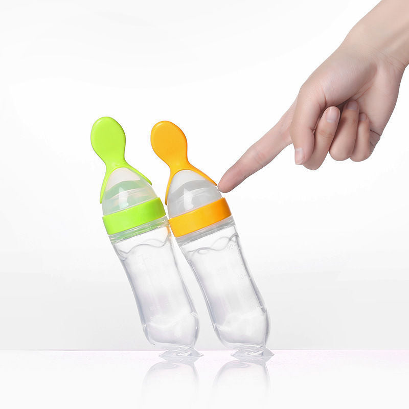 Baby Silicone Rice Paste Feeding Spoon & Bottle Set