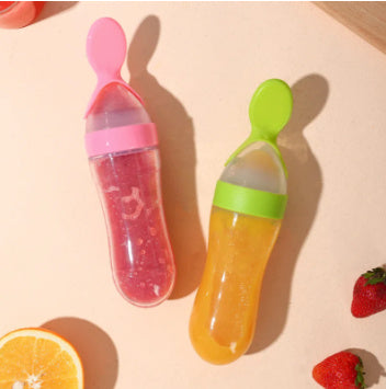 Baby Silicone Rice Paste Feeding Spoon & Bottle Set