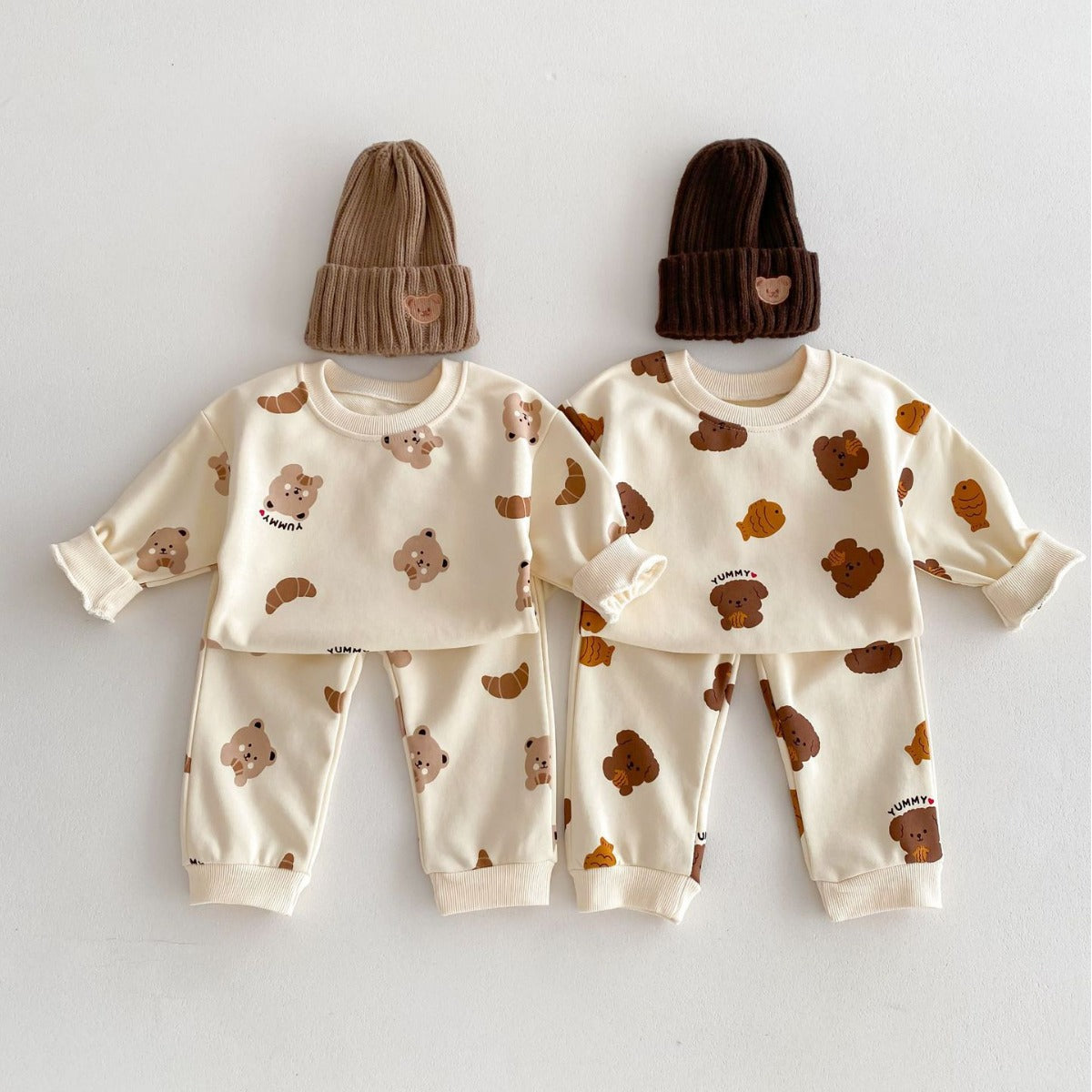 Baby Bear Long-Sleeve Suit with Round Neck & Trousers