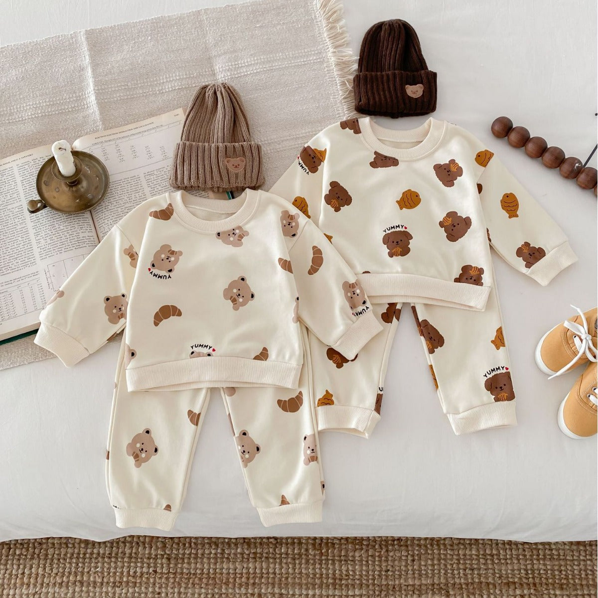 Baby Bear Long-Sleeve Suit with Round Neck & Trousers