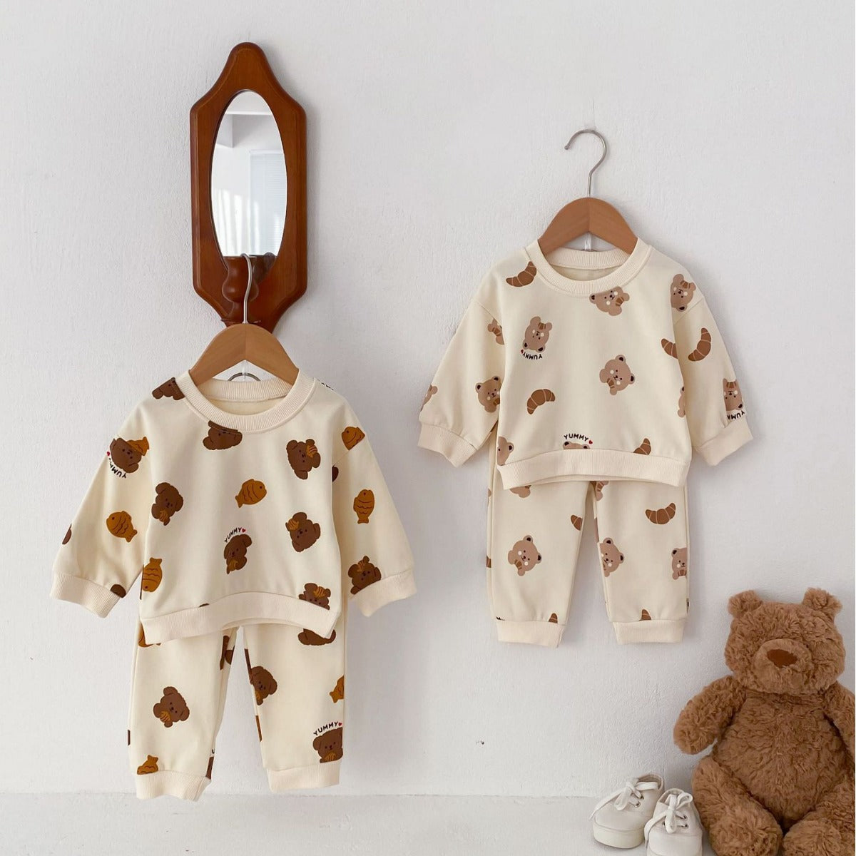 Baby Bear Long-Sleeve Suit with Round Neck & Trousers