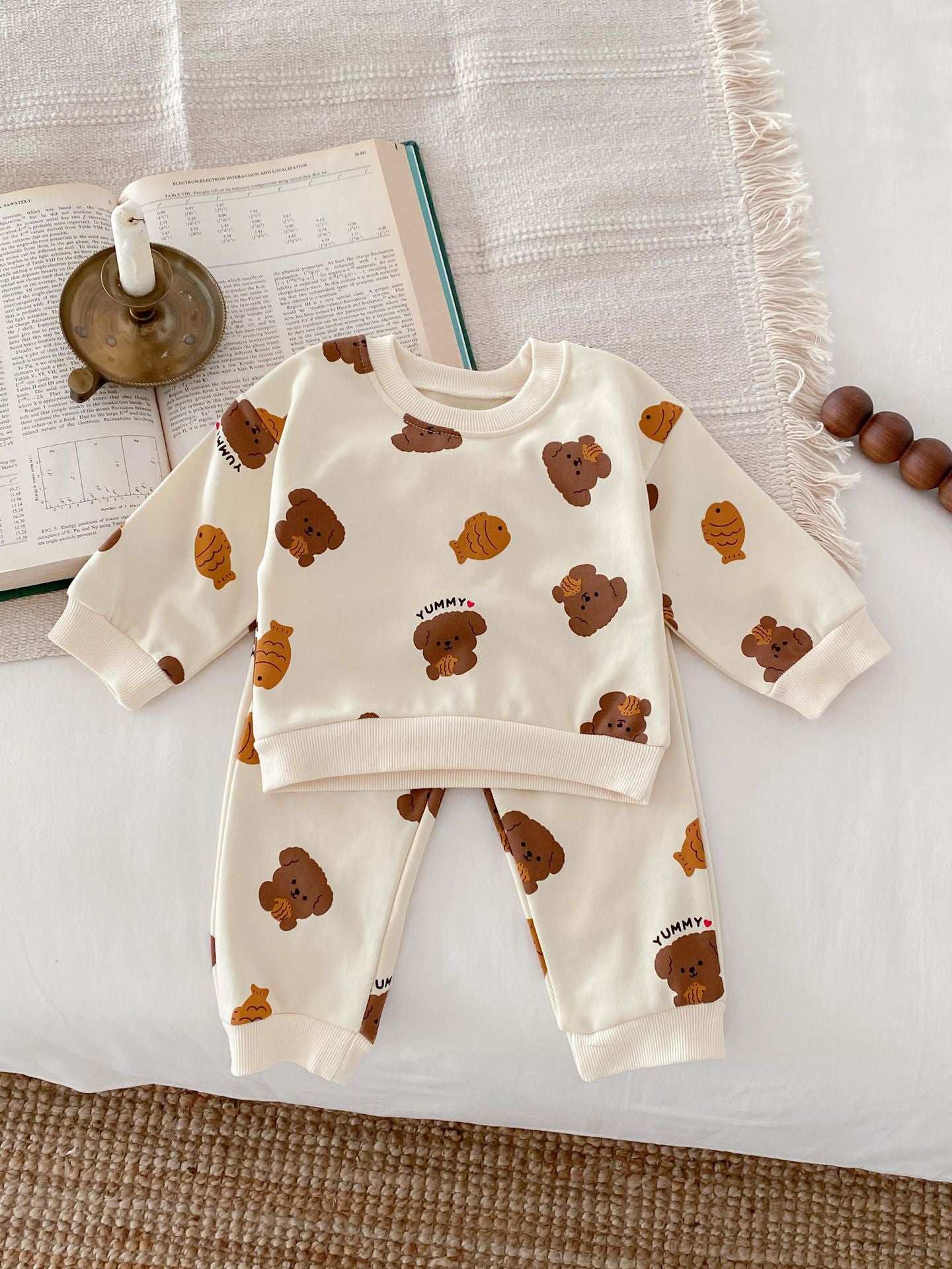 Baby Bear Long-Sleeve Suit with Round Neck & Trousers
