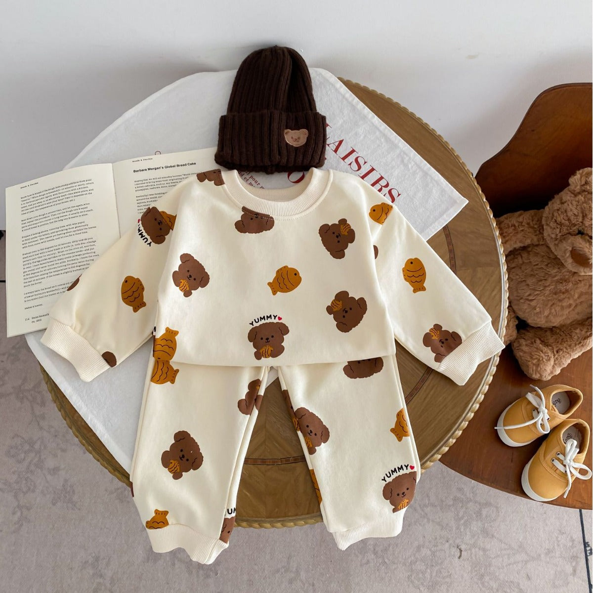 Baby Bear Long-Sleeve Suit with Round Neck & Trousers