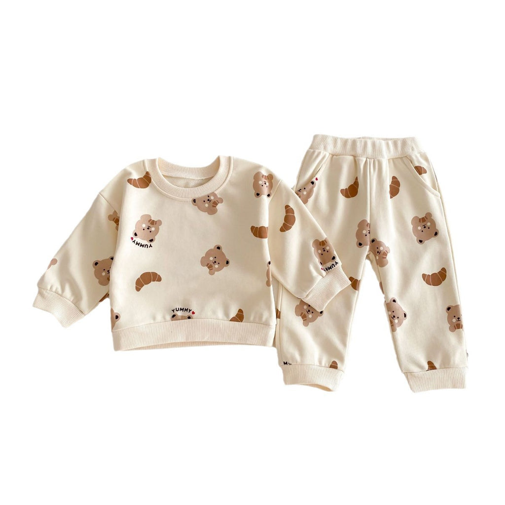 Baby Bear Long-Sleeve Suit with Round Neck & Trousers