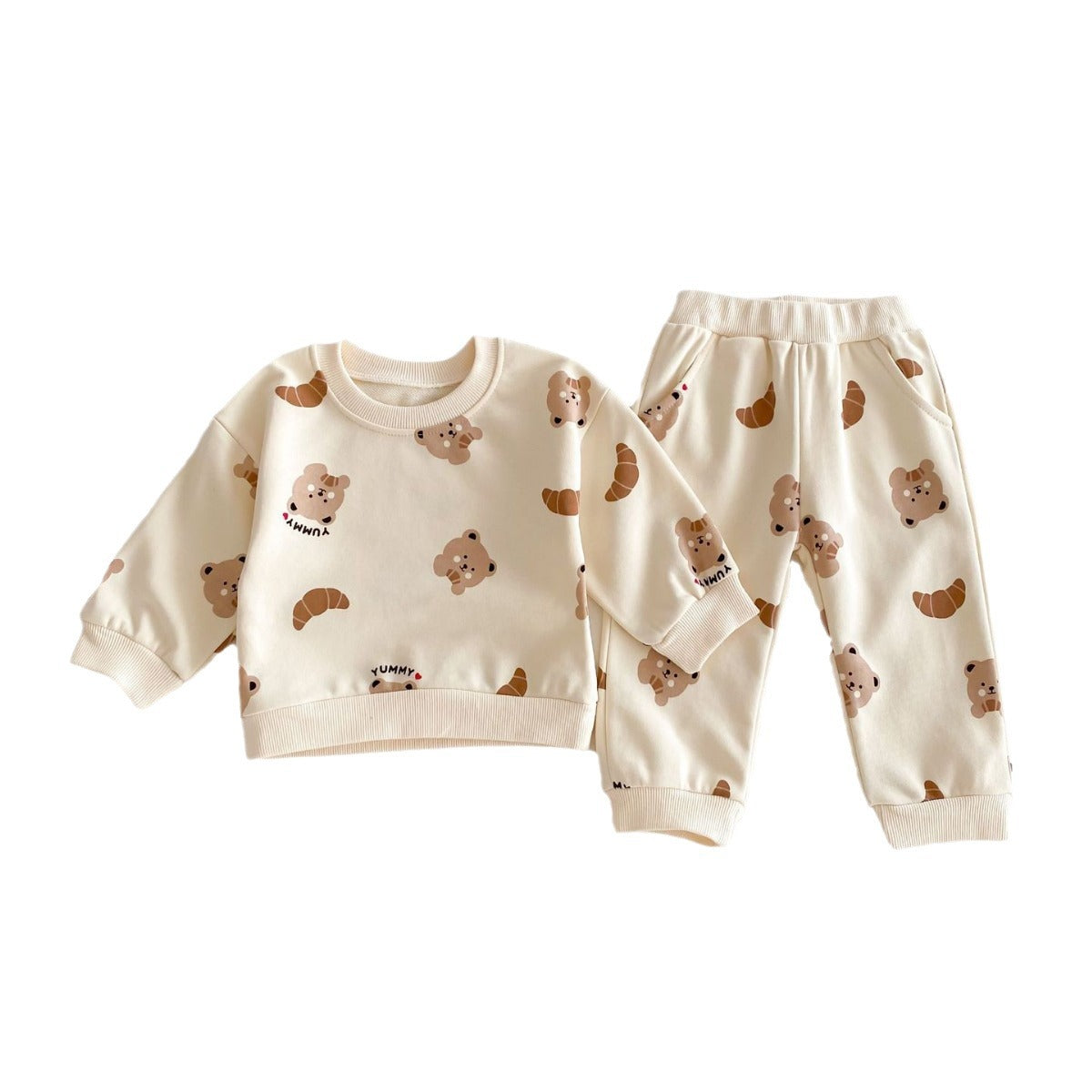 Baby Bear Long-Sleeve Suit with Round Neck & Trousers