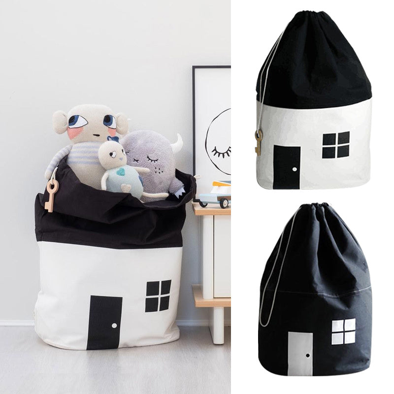 Large Cotton Canvas Baby Toy Storage Bag & Play Mat – Cute House Design, Kids Room Organizer