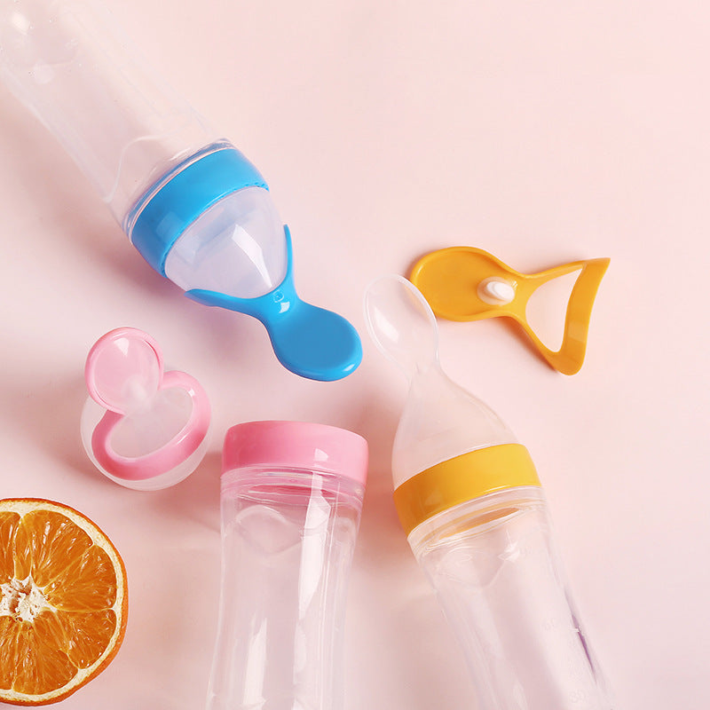 Baby Silicone Rice Paste Feeding Spoon & Bottle Set