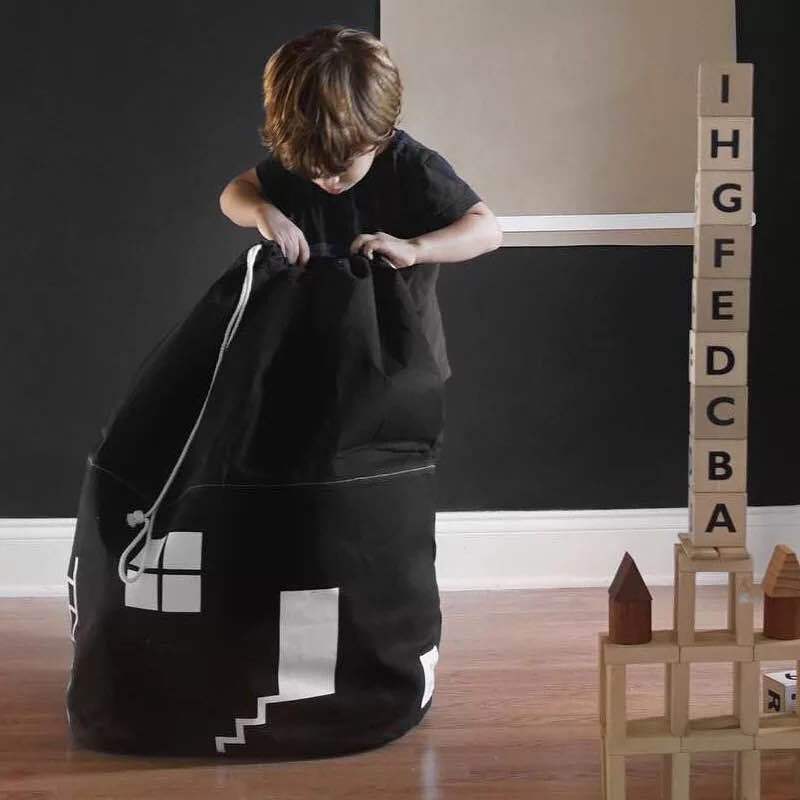 Large Cotton Canvas Baby Toy Storage Bag & Play Mat – Cute House Design, Kids Room Organizer